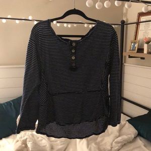 Free People Blue Striped Henley Tee